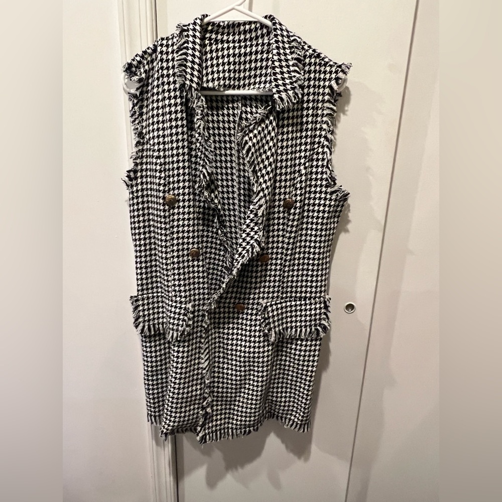 Black and white houndstooth vest